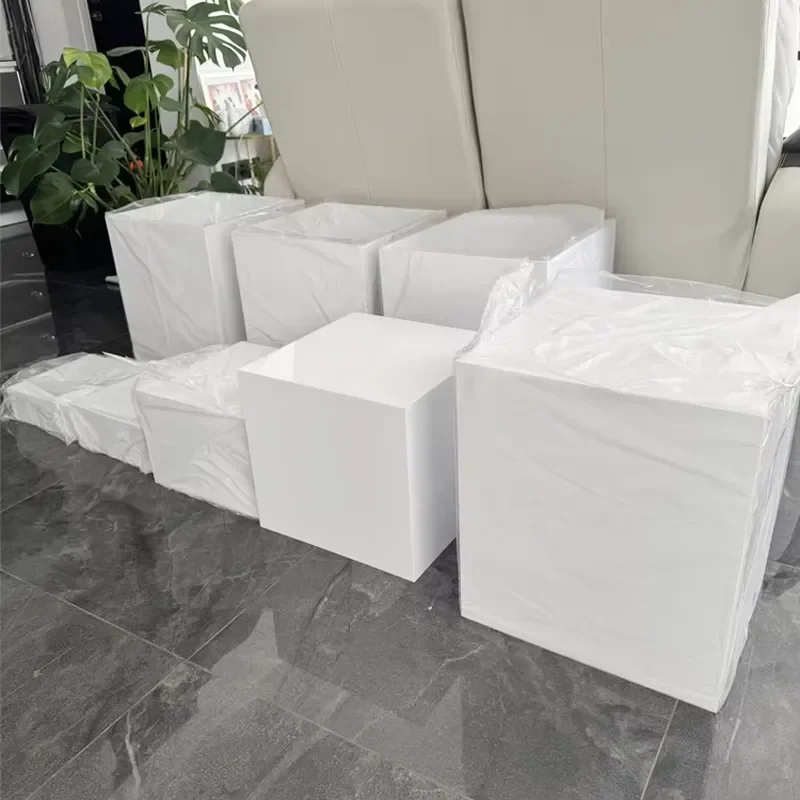 for Large Size Custom Color 5-Sided Square Acrylic Buffet Display Nested Cube Food Display Acrylic Riser for Family or