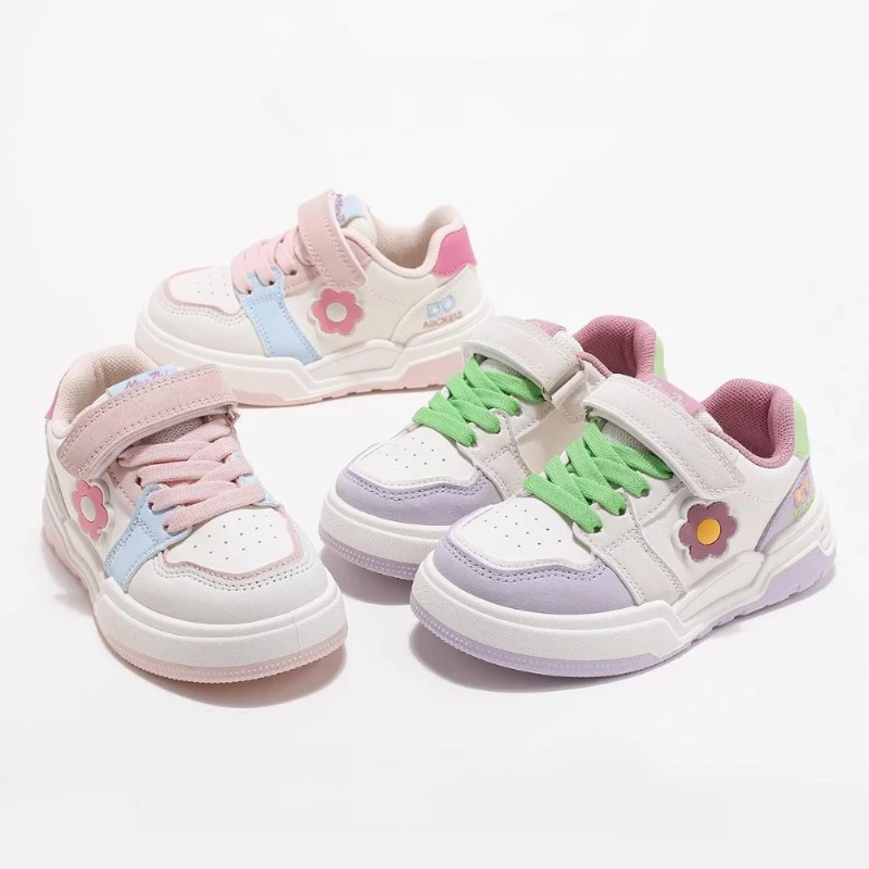 Zapatillas de deporte bonitas para niña, zapatos de tenis bordados con flores a la moda para niños, zapatillas para correr escolares para primavera y otoño, Patchwork