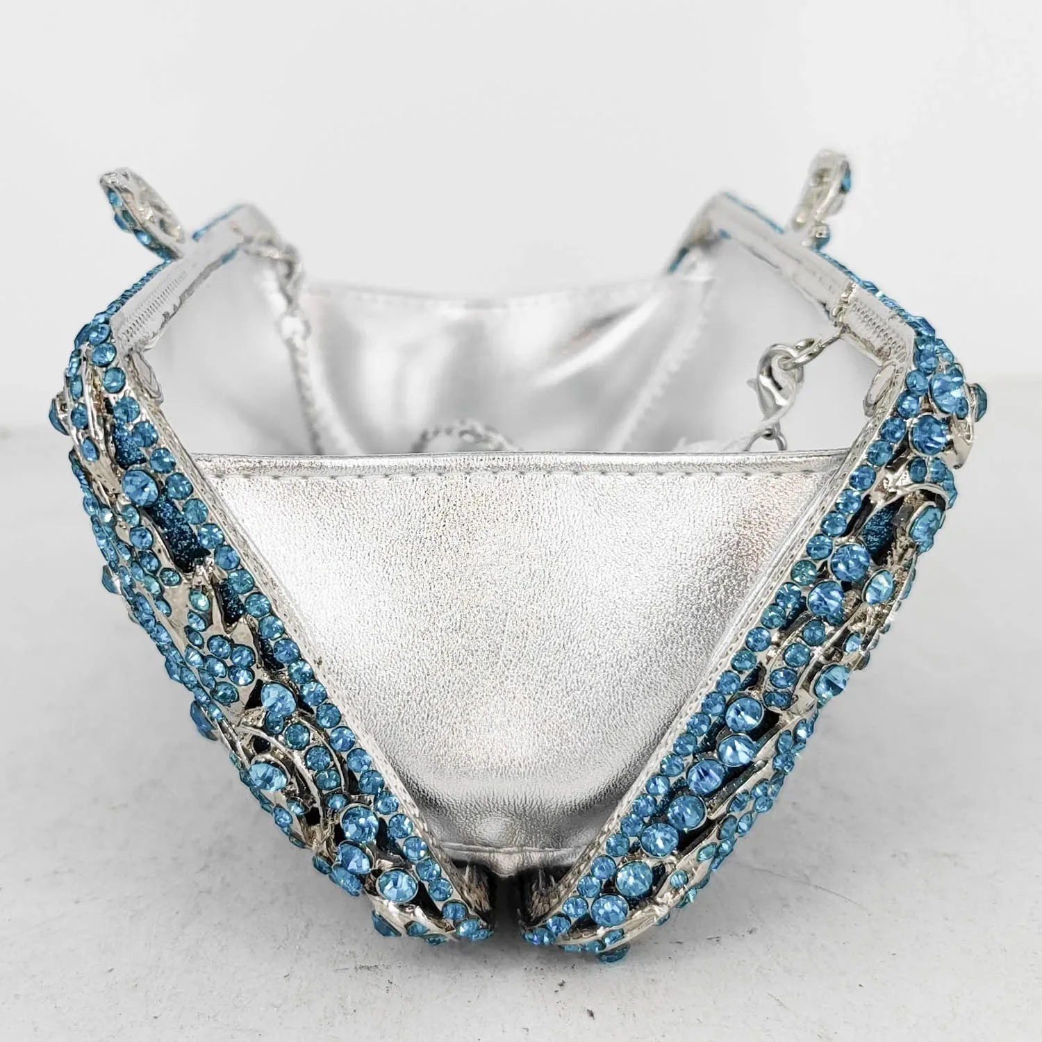 Boutique De FGG Turquoise Blue Women Crystal Clutch Evening Bags Rhinestone Flower Minaudiere Handbags Wedding Party Purse view 5