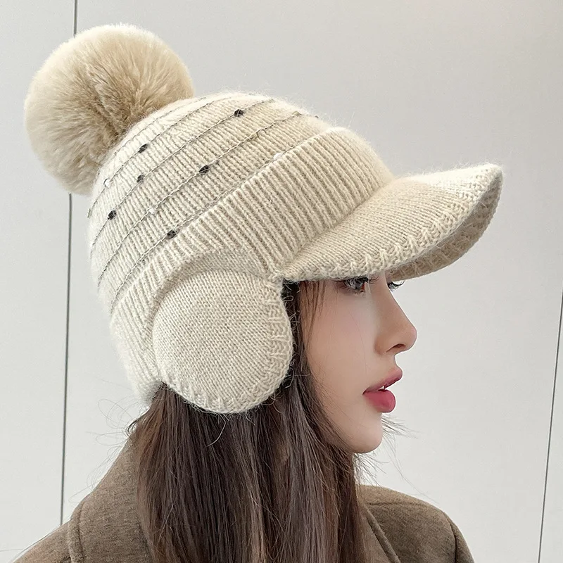 

Women Winter Octagonal cap Outdoor Cycling Ear Protection Warmth Peaked Cap Casual Fashion Sun hat Bomber Hats