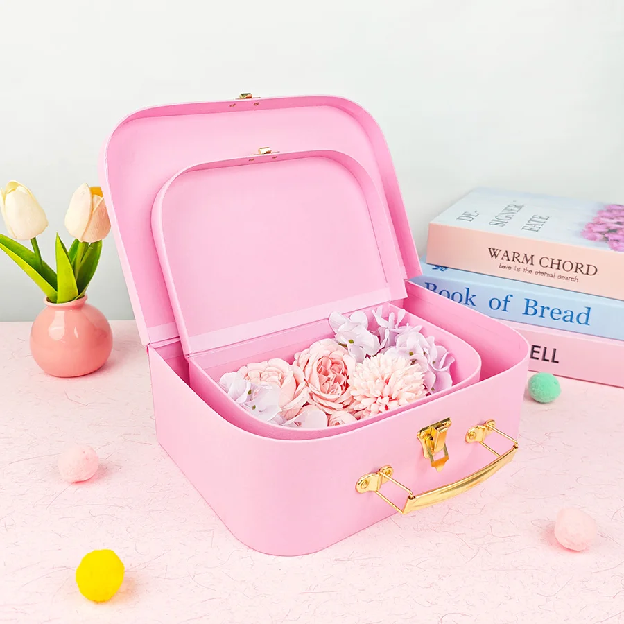 

2PCS Pink Christmas Cardboard Suitcase Halloween Packaging Box Weddings Birthday Party Holiday Candy All-In-One Storage S063