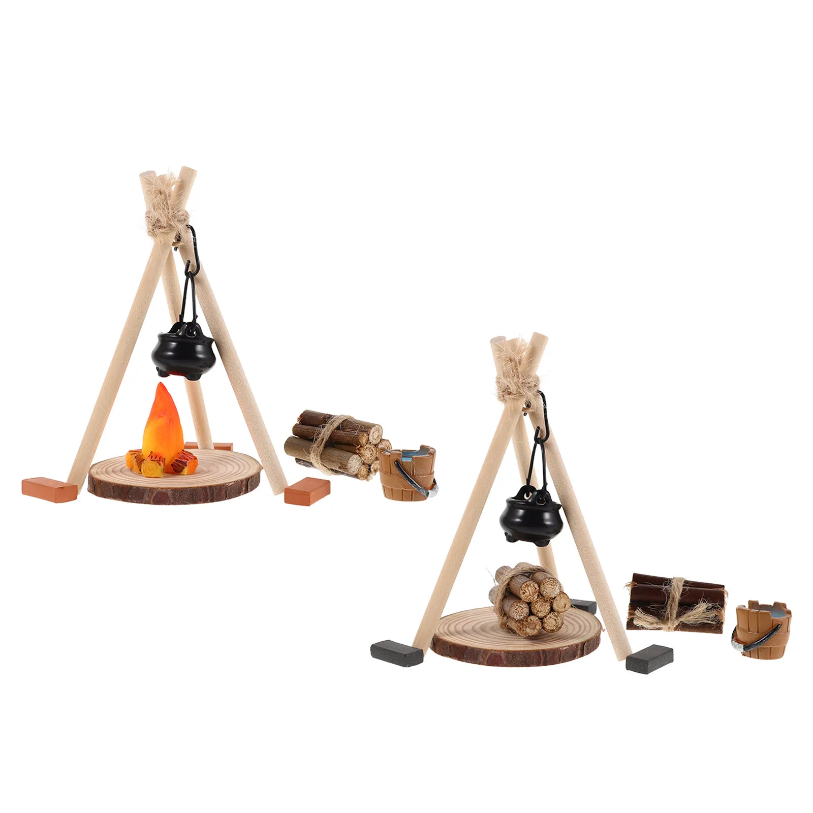 

26Pcs Miniature Campfire Stove Hanging Pot Realistic Firewood Ornament for Dollhouse Fairy Garden Winter Scene Christmas Micro