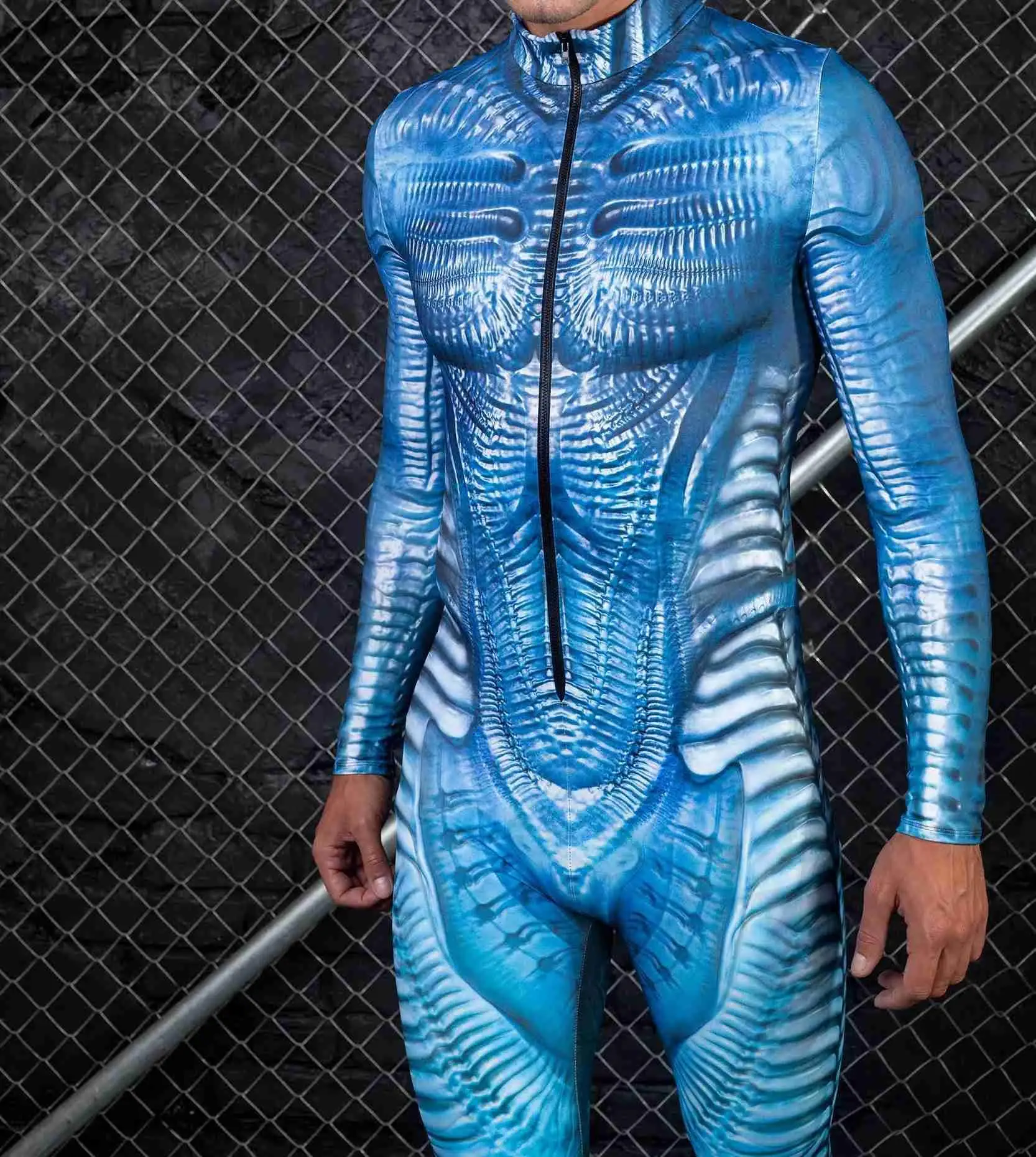 Macacão CyberPunk masculino, macacão Cyberpunk, traje de cosplay de festa de Halloween, macacão alienígena, robô do futuro, adulto