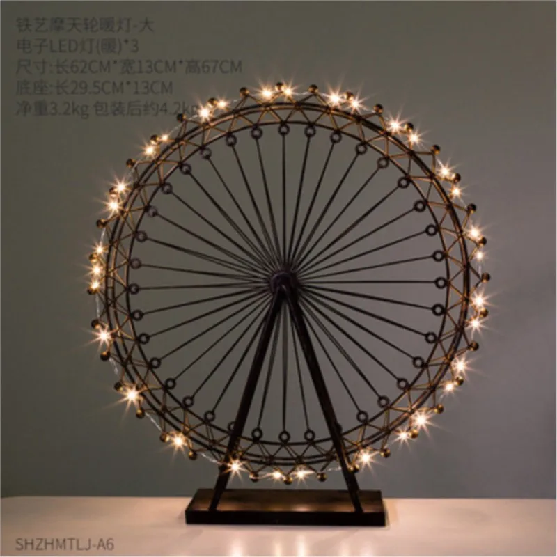 Iron art Ferris wheel decorations, home desktop crafts, restaurants, cafes, rotating luminous ornaments