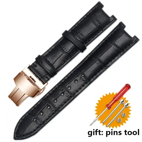 Genuine Leather Watchband For Versace Gucci GC Wristband 22*13mm 20*11mm Notched Strap Withstainless Steel Butterfly Buckle