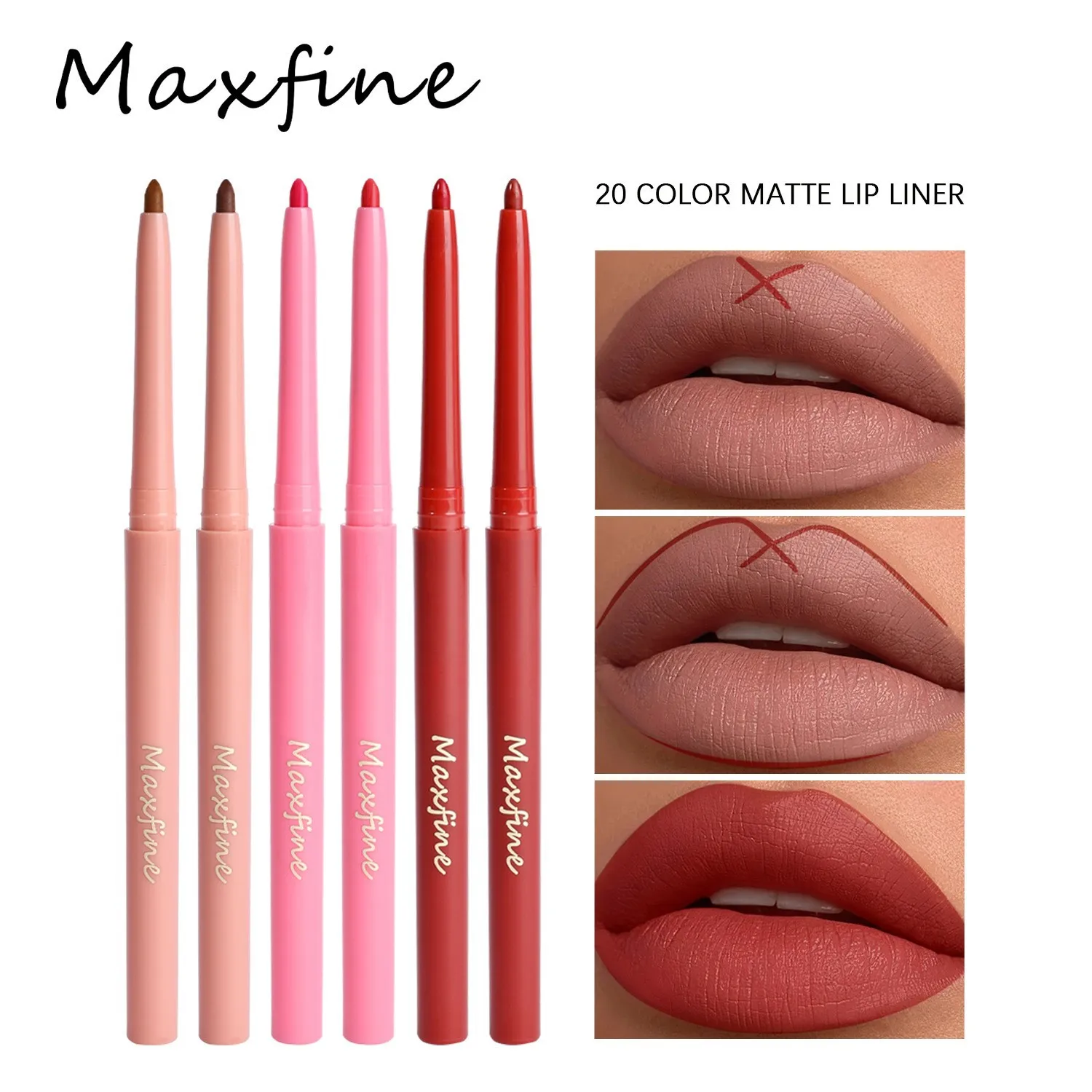 Maxfine Professional 20-Farben-Lipliner, matte Samtstruktur, spendet Feuchtigkeit, wasserfest, langanhaltender Halt, Make-up, einfach aufzutragender Lipliner