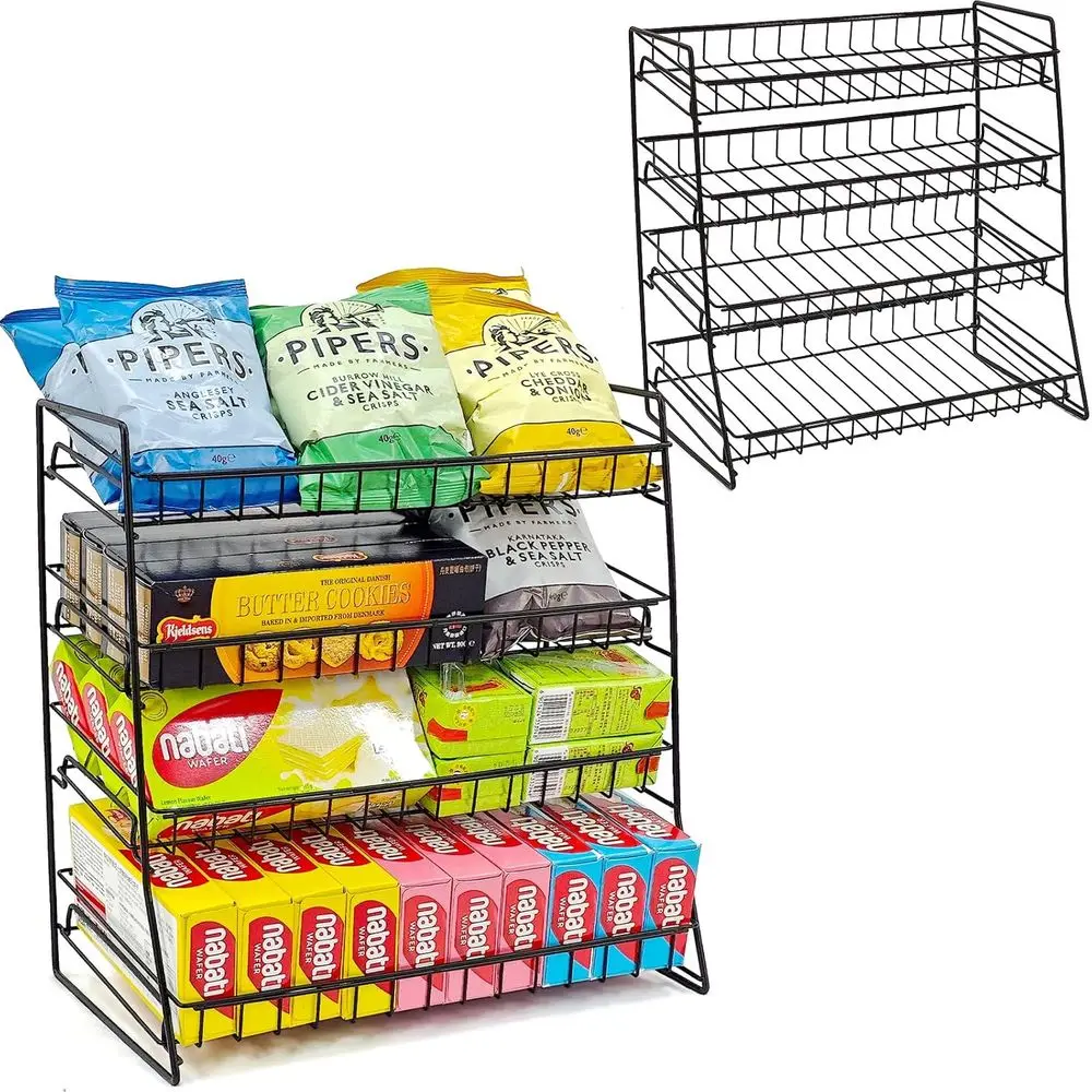 

Candy Display Rack 2 Pack, Snack Display for Counter, Snack Organizer for Countertop, Metal Shelf Chip Rack Display Stand Chip B