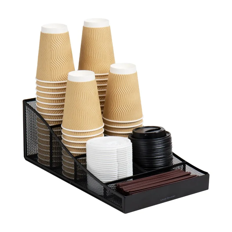 

Reader Cup and Condiment Station, Countertop Organizer, Coffee Bar, Kitchen, Metal Mesh, Black
