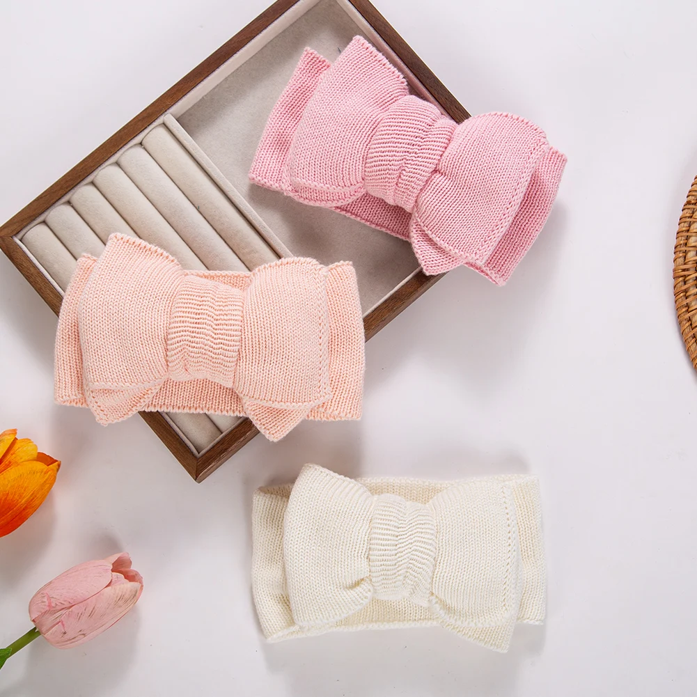 

Thick Knitted Big Bows Baby Girls Headbands Solid Cotton Headwraps Handmade Sweet Newborn Hair Bands Birthday Party Headwear
