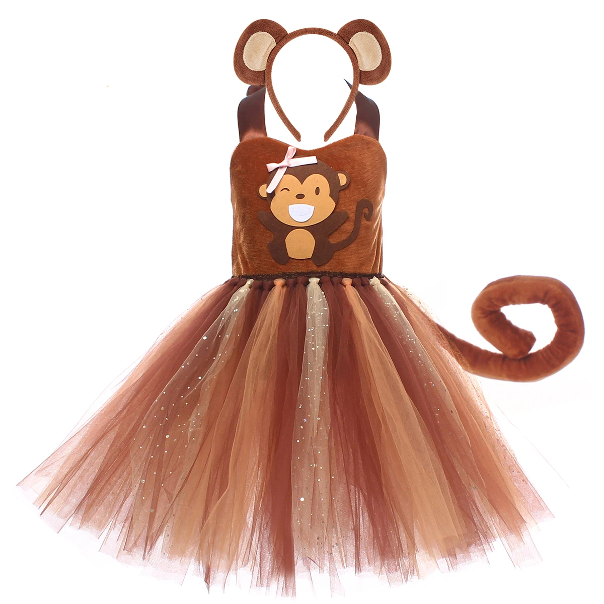 Sparkly Brown Monkey-kostuums voor babymeisjes Bos Tutu-jurk Kinderen Dieren Halloween-outfits Kinderen Verjaardag Carnaval Kleding - afbeelding 1