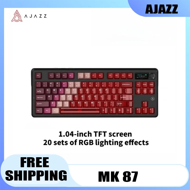 

Беспроводная клавиатура AJAZZ MK87 2,4G, 1,04-дюймовая TFT-экранная многофункциональная ручка, 20 групп, игровая клавиатура с эффектом RGB-подсветки