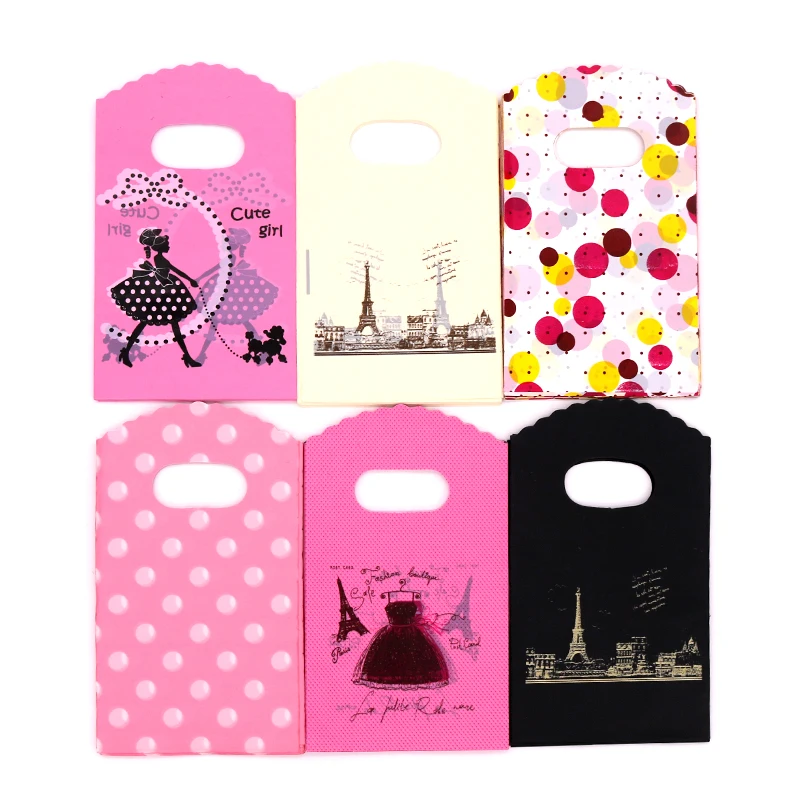 Mini 100pcs 9*15cm Plastic Small Pouches Jewelry Gift Packaging Carrier Bags with Handles Shopping Pouches for Business Order