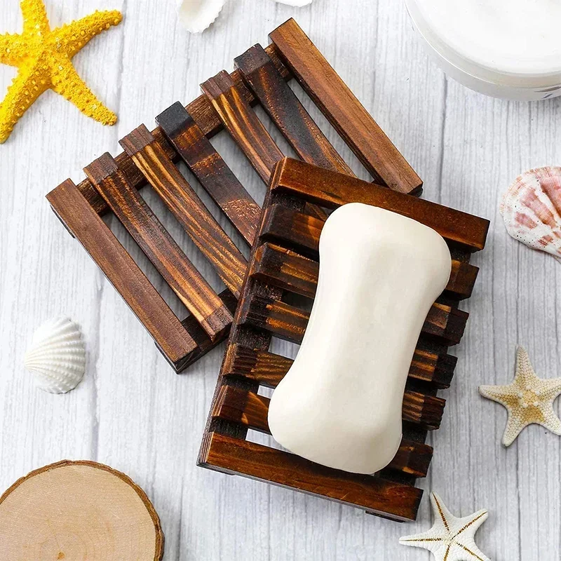 Wooden Natural Bamboo Soap Dishes Tray Holder Draining Box Storage Soap Rack Portable Shower Bathroom Soap Dish Storage Tray view 2