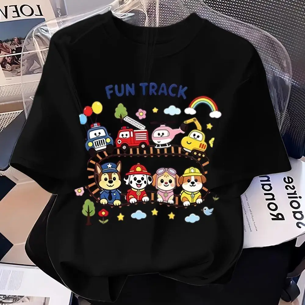 2026 Woof Team Cartoon Printed Summer New Men's and Women's Solid Color Loose Short Sleeve Top Interesting Creativity