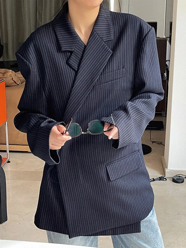 LANMREM-Blazer Asymétrique à Simple Boutonnage pour Femme, Veste à Rayures, Design à la Mode, Nouvelle Collection Printemps 2024, 26D2884