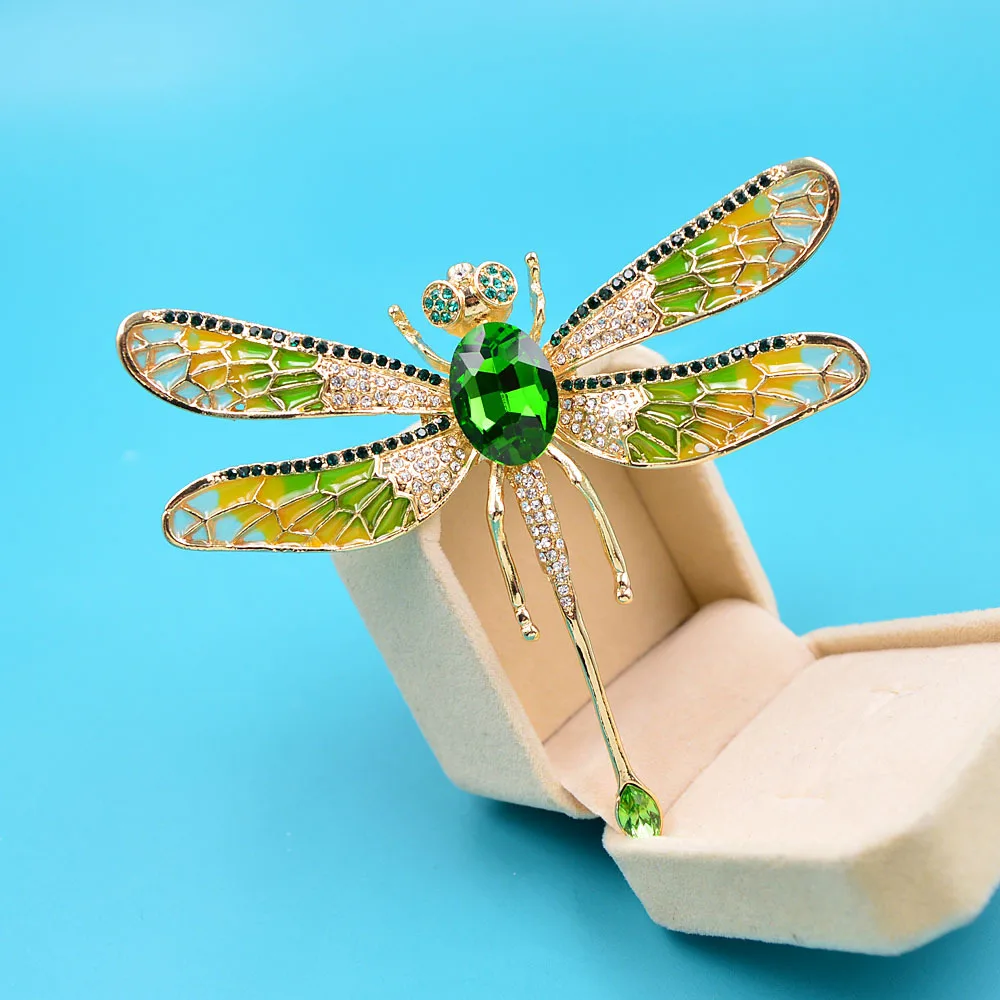 خمر الأوسط النساء الرجال كريستال اليعسوب بروش شارات الموضة الكلاسيكية للجنسين الإبداعية الحشرات دبوس كبير أبازيم الملحقات