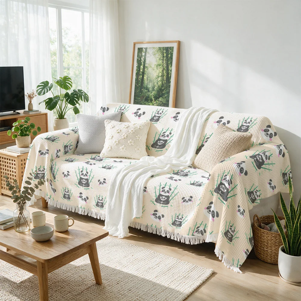 Soft Panda Print Decorative Knit Throw Blanket for Sofa Couch Accent Cover Cozy Living Room Home Decor Accent Gift