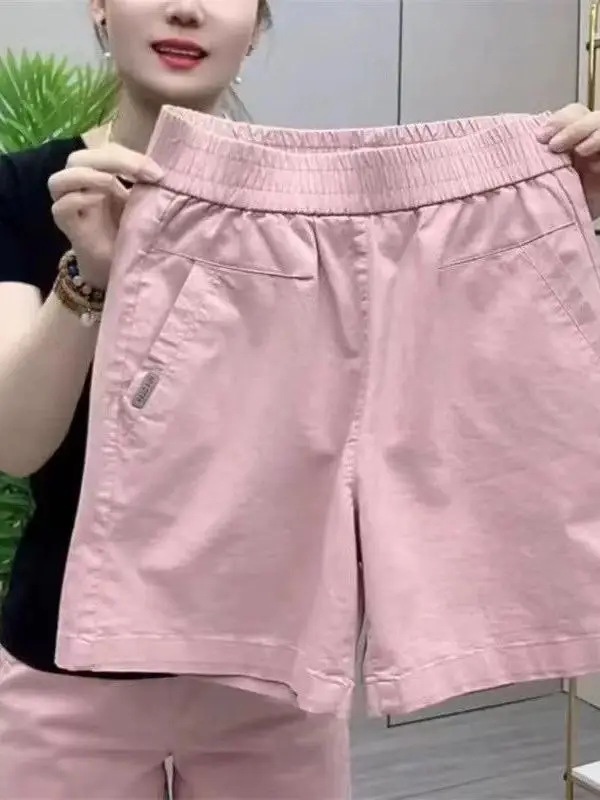 

100% Pure Cotton High Waist Washed Cotton Loose Fit Slimming Summer New Style Korean Casual Shorts Women Fashion Anti-Aging