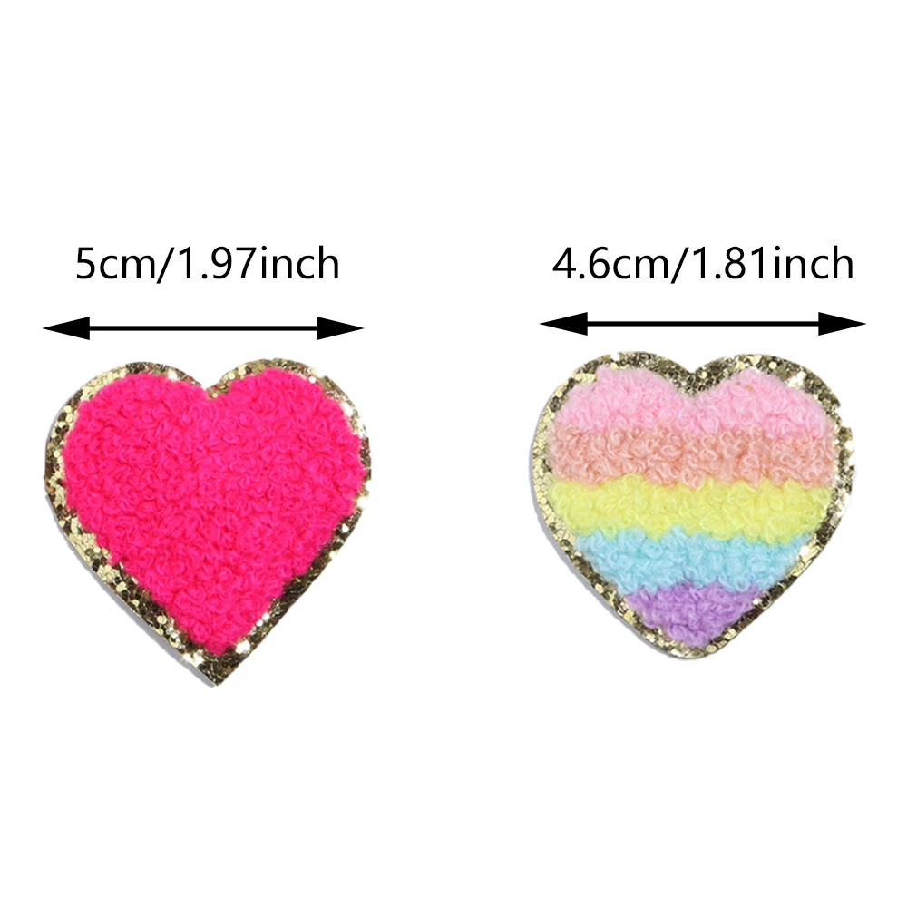 Colorful Love heart Towel Embroidered Cloth Stickers Double layer Gold Glitter Embroidery Patches For DIY Decorative Clothing