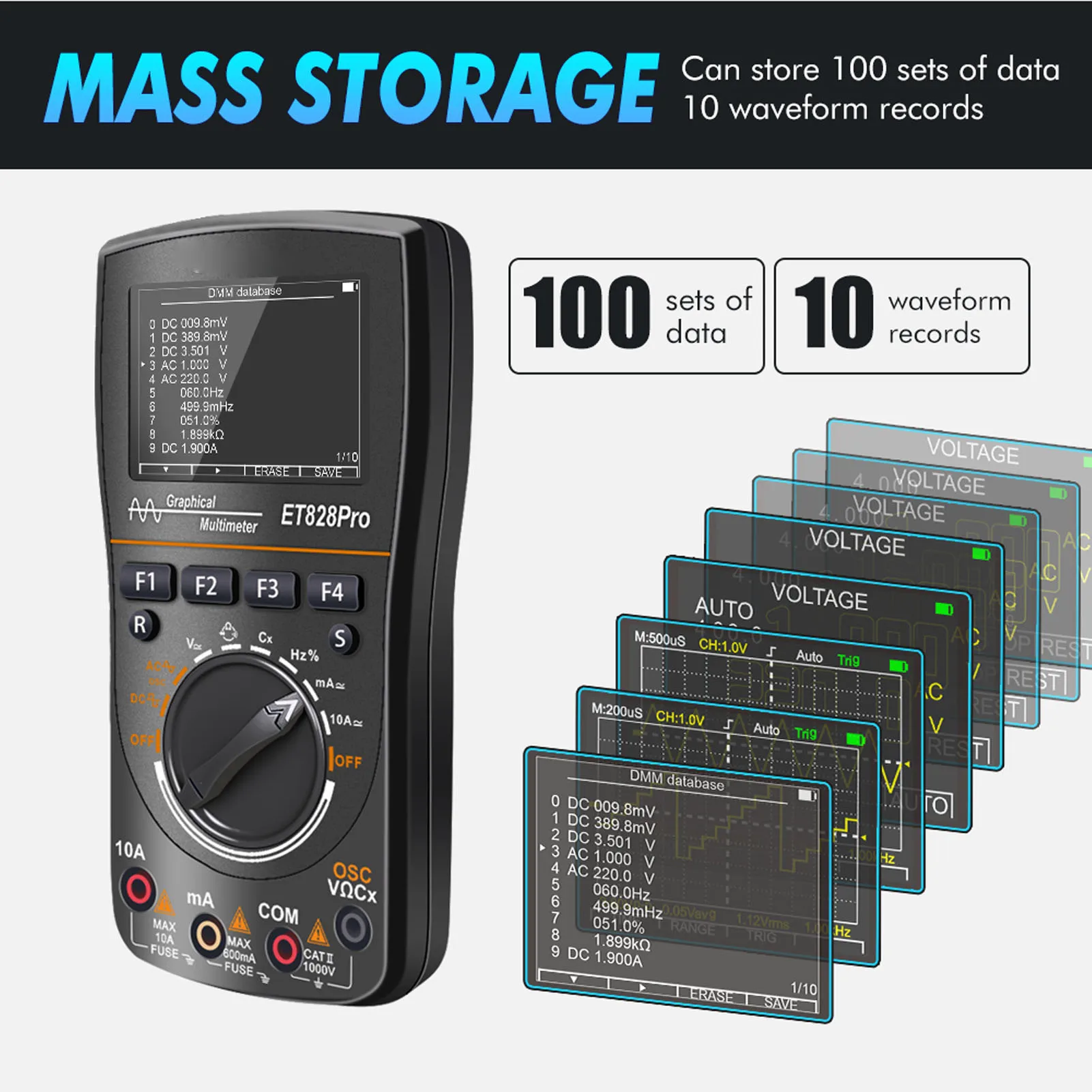 デジタルオシロスコープマルチメータ ET828Pro 2 in 1 50Msp 10MHz アナログ帯域幅 2.4 インチ画面ハンドヘルドオシロスコープマルチメータ
