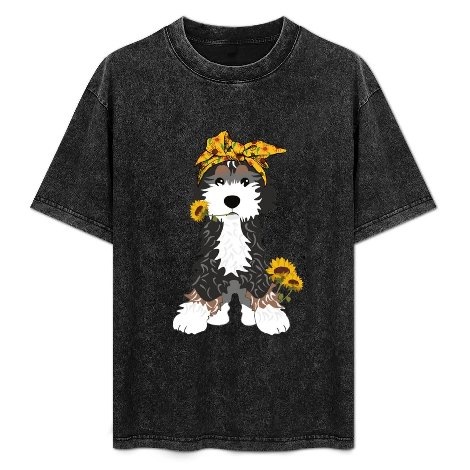 

Bernedoodle Dog With Sunflowers T-Shirt T-shirts man for a boy plus size tops clothes for men