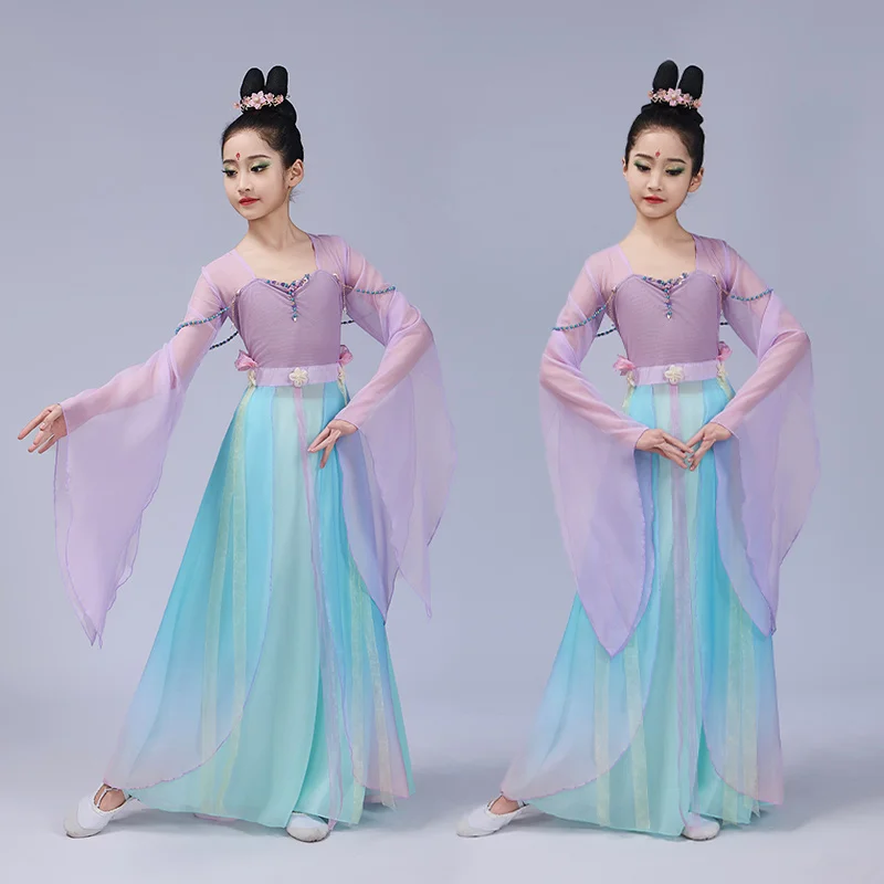 

Детские классические танцевальные костюмы для девочек, танцевальные костюмы, марлевые костюмы с расклешенными рукавами для выступлений