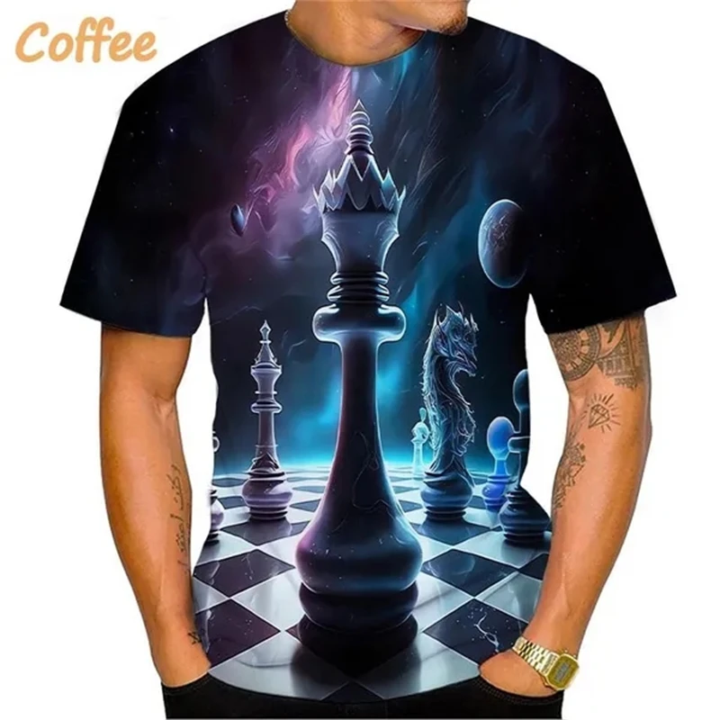 New Chess 3D Printing T-shirt King Round Neck Short Sleeve Queen Fashion Casual Unisex Top Streetwear Loose Male Tees Tshirt