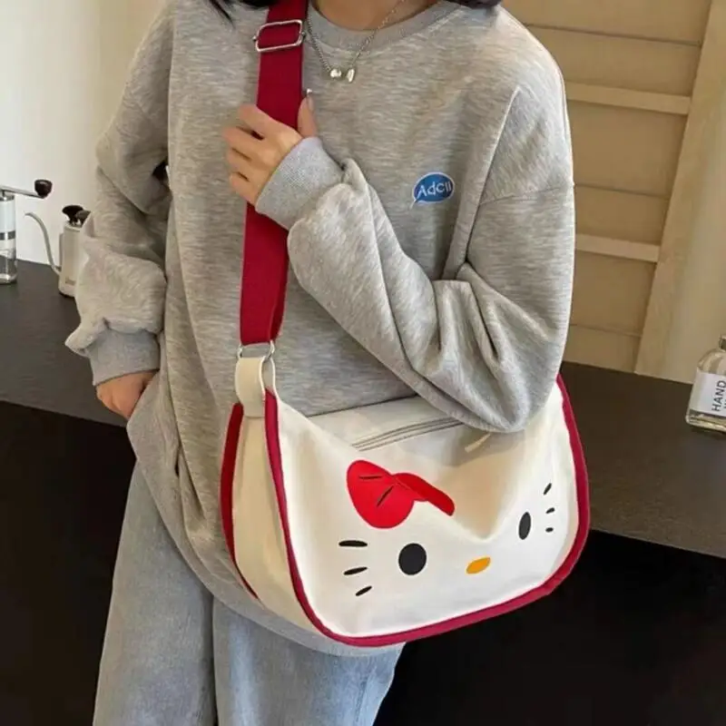 

Sanrio HelloKitty Messenger Bag Cartoon Anime Cute Girls High-capacity Canvas Fashion Cosmetic Bag Leisure Bag Holiday Gift