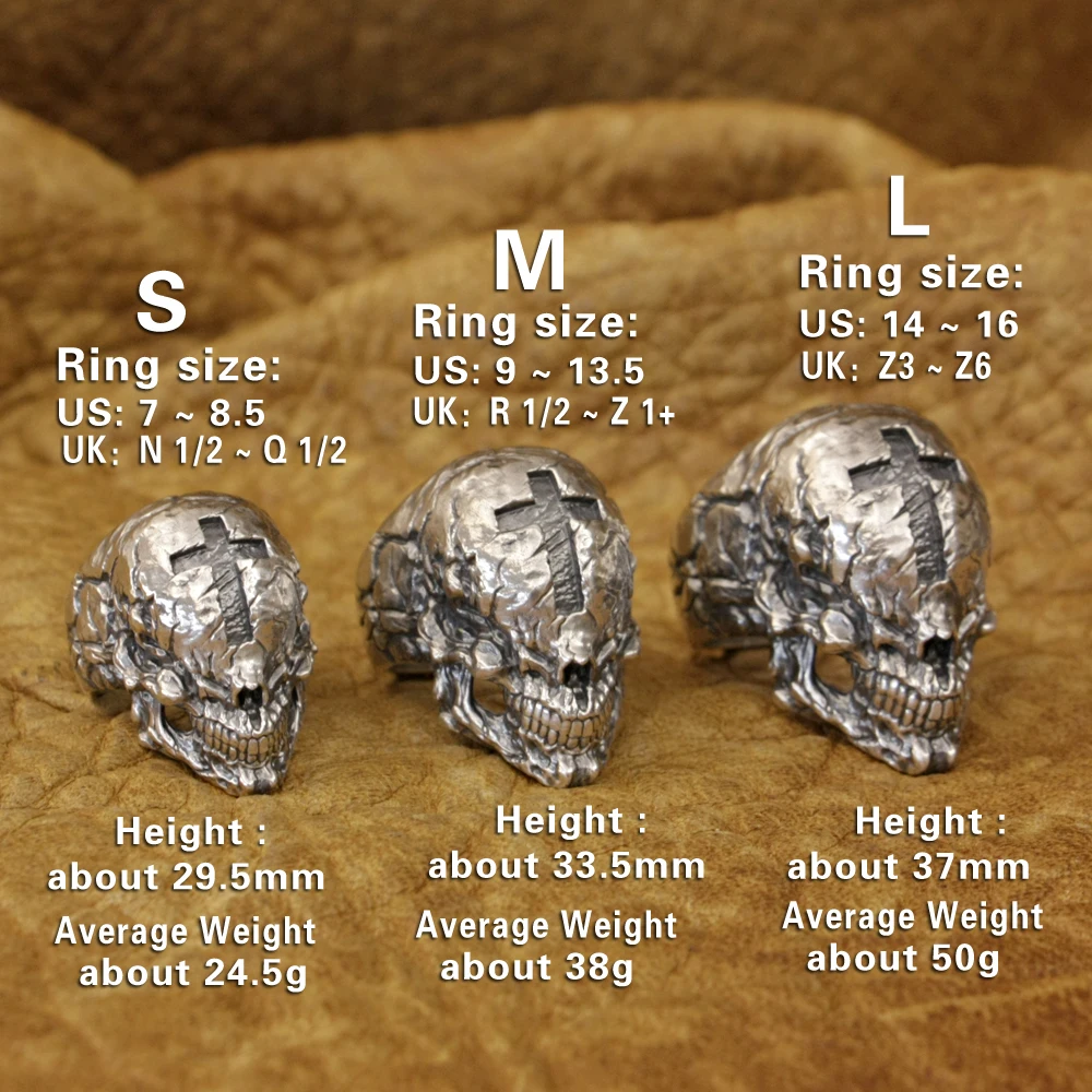 Huge Cross Skull 925 Sterling Silver Ring Biker Rock Punk Jewelry TA422 US Size 7~16 BZ