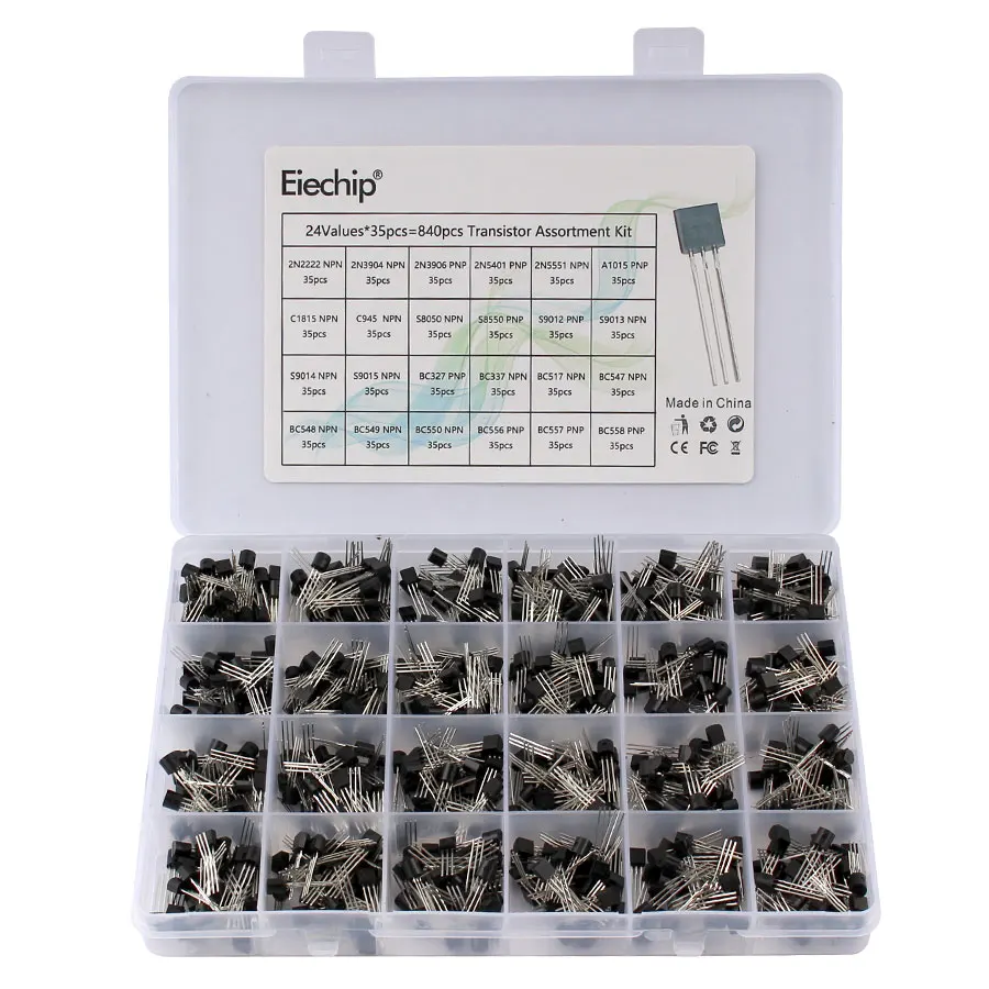 200-900PCS/BOX TO-92 Transistor Assortment Set BC547 BC327 BC337 2N2222 3904 3906 C945 PNP/NPN Transistors DIY Electronics Kit