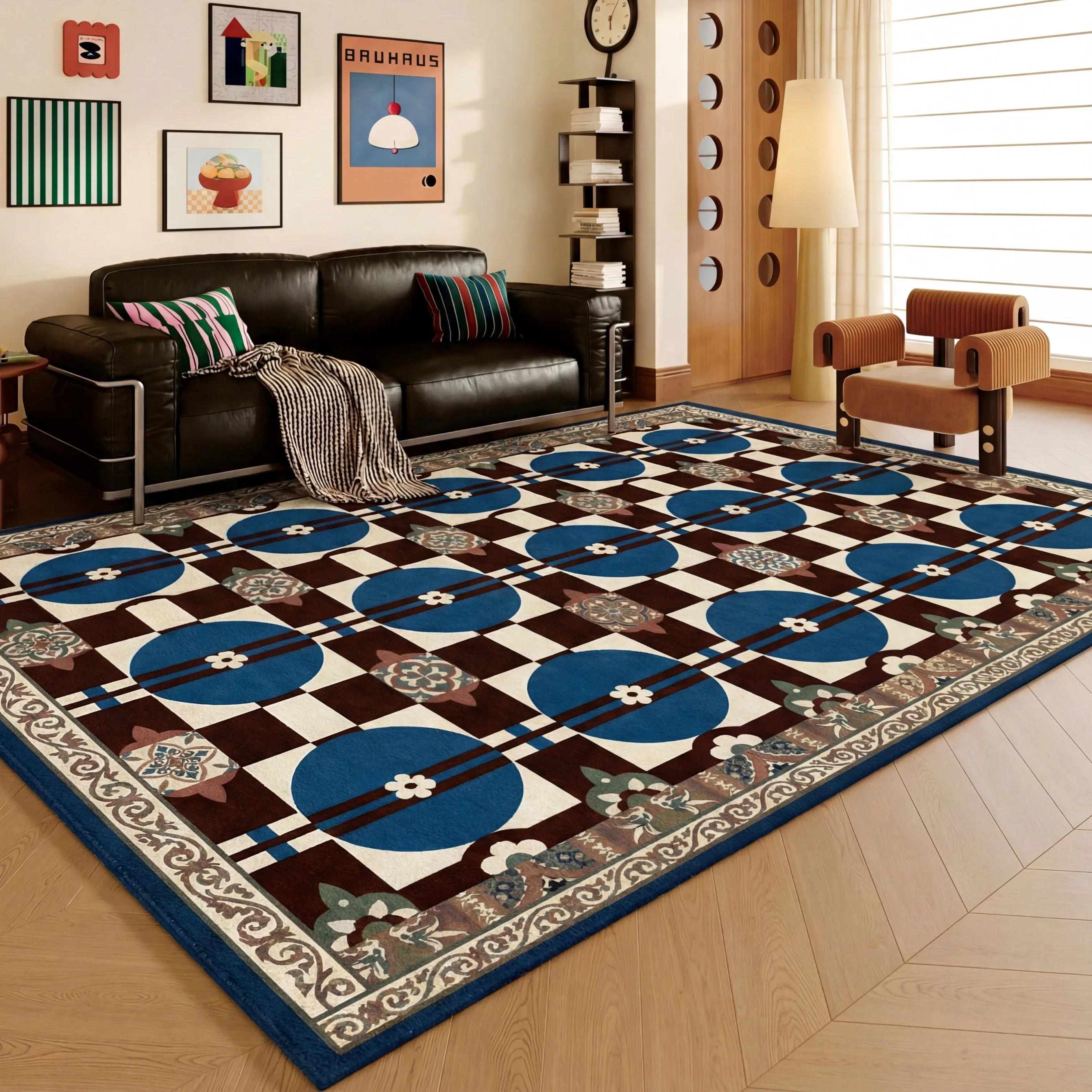 Vintage Living Room Carpet Blue Nordic Light Luxury Rugs Large Area Mat Coffee Tables Non-slip Floor Mats Bedroom Rug 카페트 거실 대형