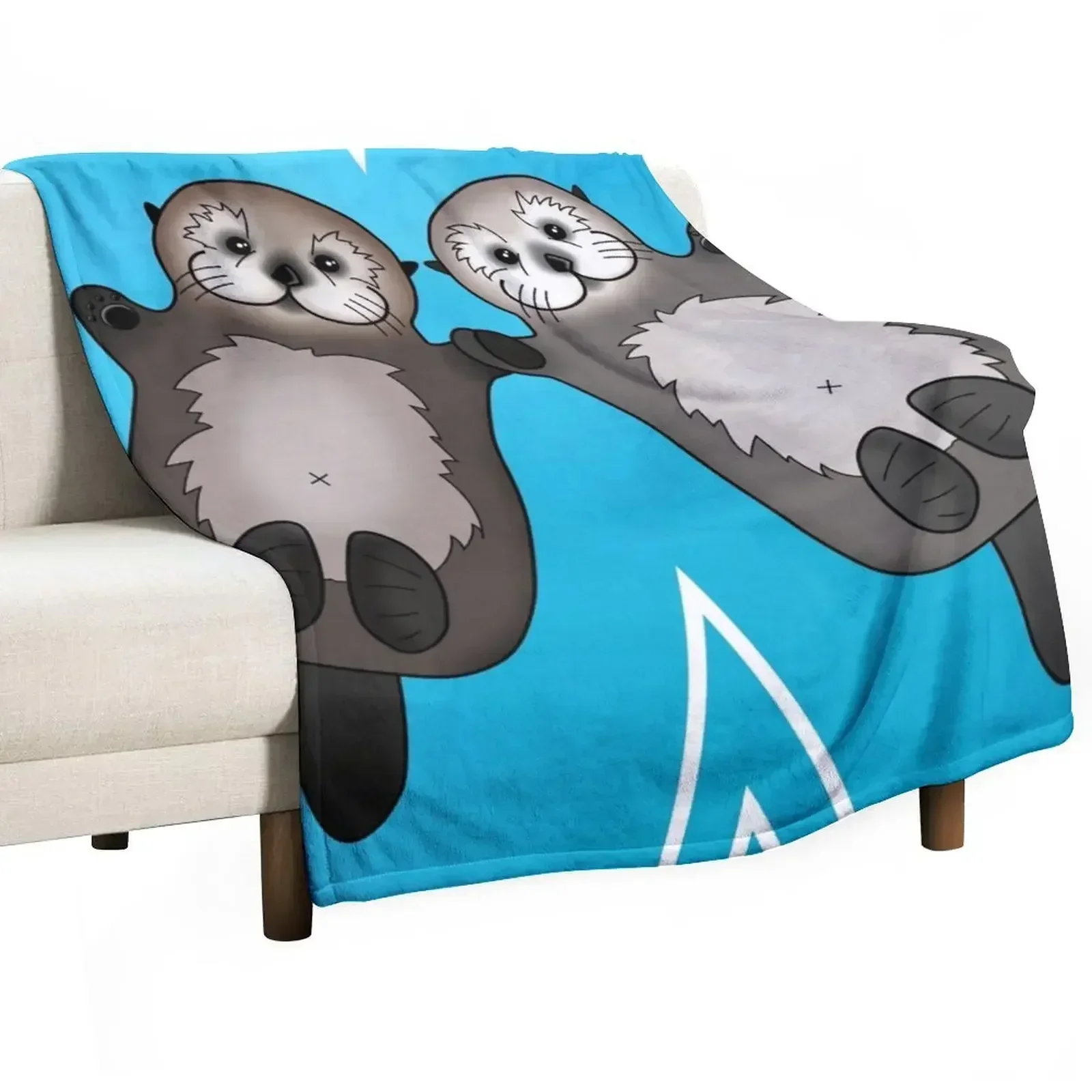 Otters Holding Hands - Sea Otter Couple Throw Blanket Soft Plaid Picnic Multi-Purpose christmas gifts Flannel Furrys Blankets