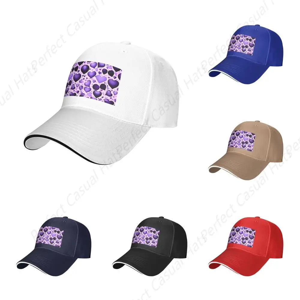 

High Quality Vintage Purple Heart Balloon Print Sandwich Caps Peaked Caps Trucker Hat Men Women Lover Outdoor Sport Sun Visor