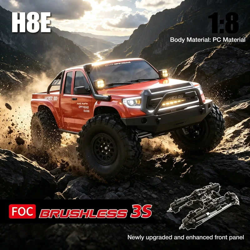 MJX Hyper Go H8E 1/8 4WD FOC Sensored Brushless RC Rock Crawler Dual Diff Lock High‑Low Speed Linked LED 2.4G Off‑Road Hobby