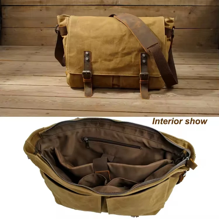 High Quality Male Briefcases Business Men Messenger Bags Canvas Crazy Horse Leather Travel Crossbody Bags for Men Shoulder Bags view 4