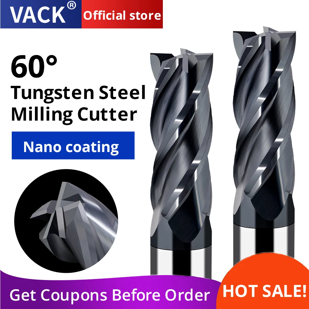 HRC60 Flat Milling Cutter Carbide 4 Flute Endmill Tungsten Steel With Cobalt End Mill Diameter 1-20mm Cnc Machine Cutting Tools