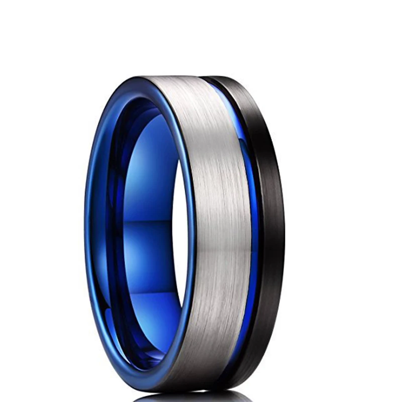2025 Fashion Jewelry Three Color Grooves Rings for Men Accessories Party Gift Classial Blue Fluted Stainless Steel Rings