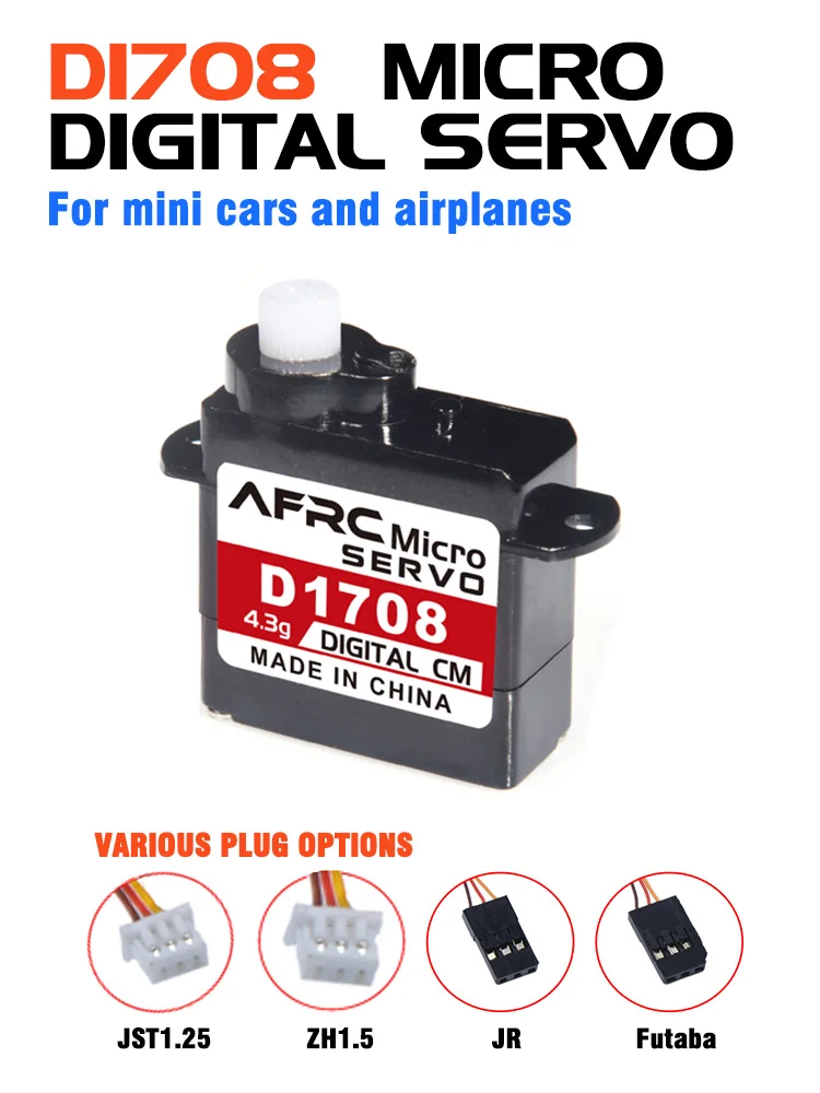 AFRC 4,3g Mikro-Digital-Servo für RC-Mini-Autos und Flugzeuge, 0,075 Sek. schneller, kernloser Motor, JR Futaba JST1.25-Stecker, Zubehör – Detail 1