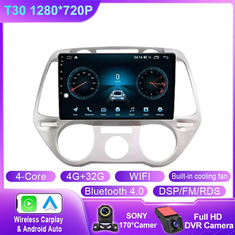 Android 14 Carplay Voor Hyundai i20 2008 2009 2010 2011 2012 Autoradio Stereo Multimedia Video Player DSP GPS 4G WIFI QLED Scherm