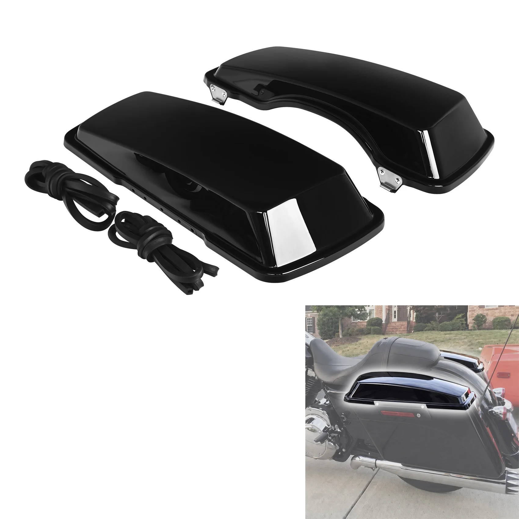 Vivid Black Upper Saddlebags Lids Saddle Bag Cover Fit For Harley Touring 94-13