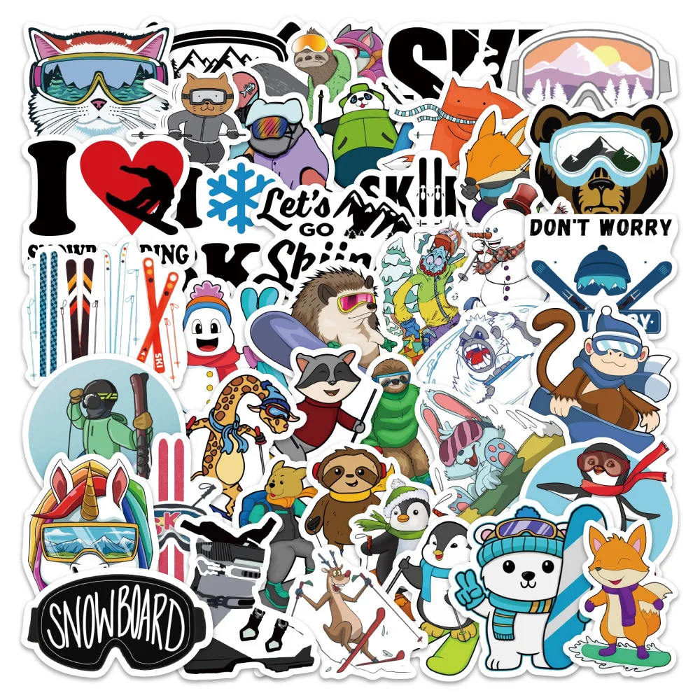 10/54PCS Outdoor Skiing Animal Stickers Creativity Cartoon Graffiti Decals Decoration DIY Notebook Suitcase Refrigerator Guitar