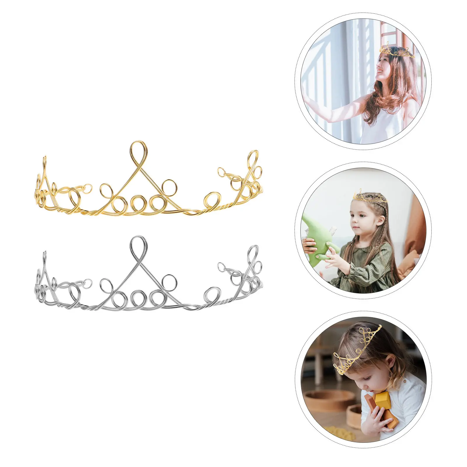 2Pcs Handmade Woven Crown Headdress Premium Zinc Alloy Tiara Decor for Wedding Party Banquet Performance Vintage DIY Crown