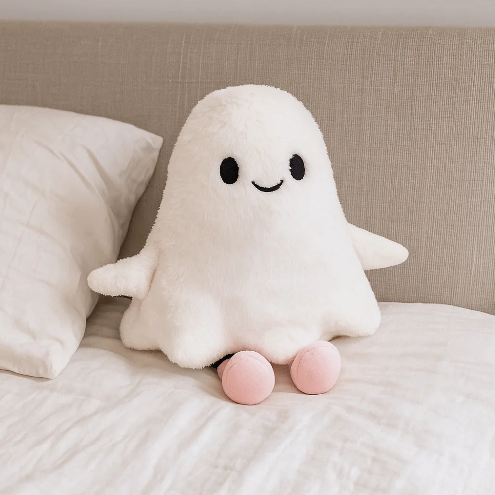 Muñeco de peluche de pequeño fantasma de simulación, muñeco de fantasma de dibujos animados esponjoso interactivo, colección de juguetes, cómodo almohada fantasma de Halloween