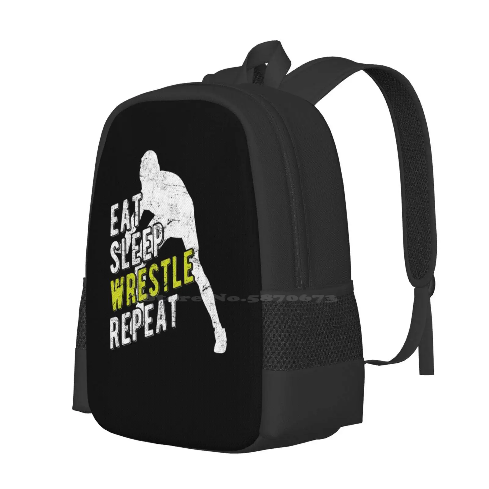 Eat Sleep Wrestling Ripeti Modello Design Borsa Zaino per studenti Wrestling Notizie Scarpe da wrestling Wrestling Mart Wrestling Rumori