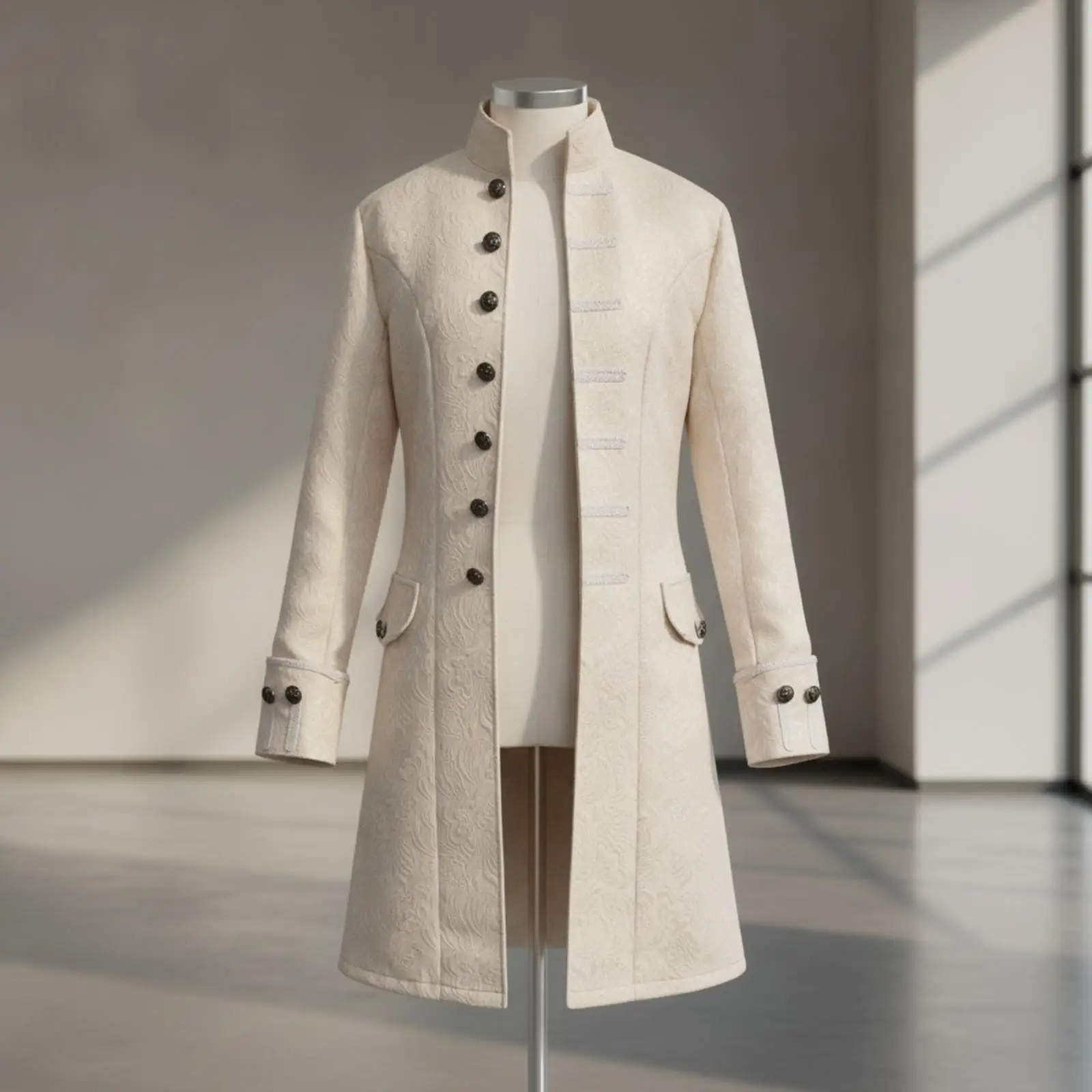 Mens Dance Performance Suit Long Straight Jacket Polyester Jacquard Overcoat for Themed Parties