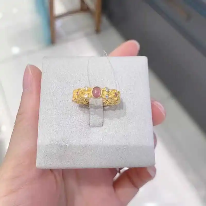 

Розовое кольцо для женщин в винтажном китайском стиле, модное ювелирное украшение с геометрическим узором