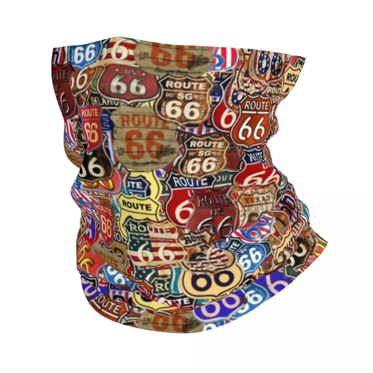 Custom Route 66 Signs Winter Headband Neck Warmer Women Men Ski Running Tube Scarf USA Highway Face Bandana Gaiter