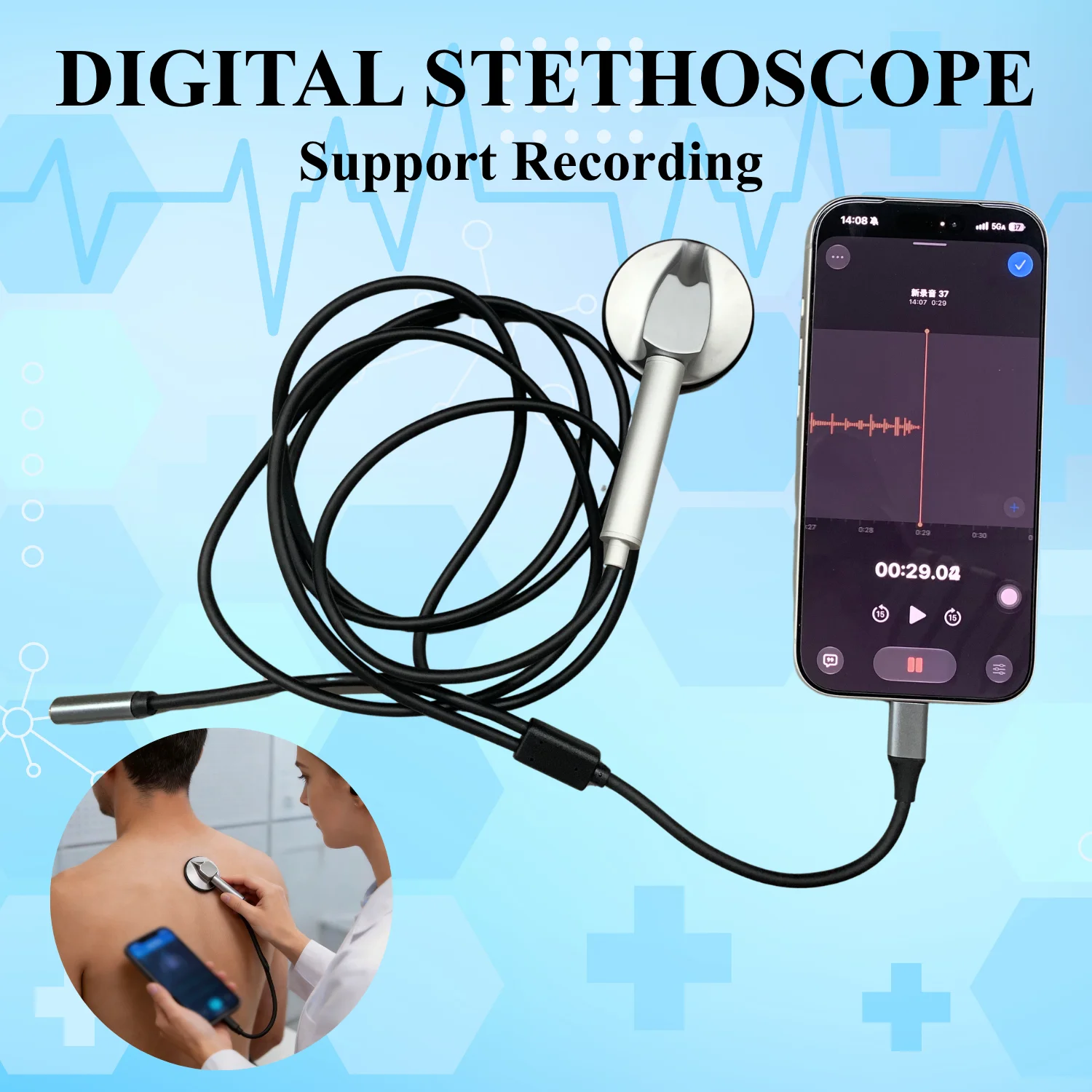 Medical Digital Stethoscope Bluetooth Electronic Stethoscope Contact Mobile Phone HM-9250 for Clinic Hospital Doctors and Nurses