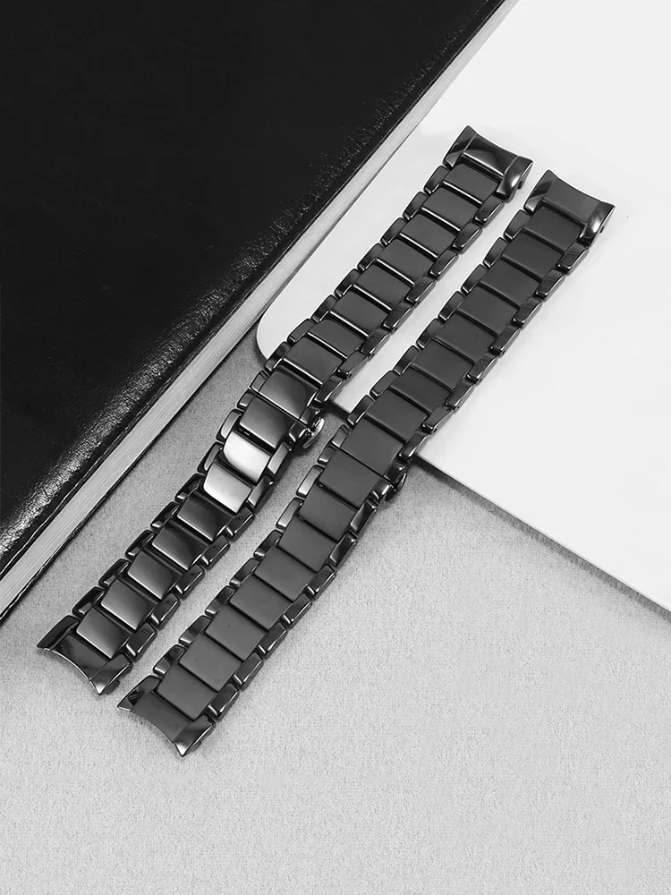 For Armani Frosted Ceramics Watches Accessories Ar1451 1452 Black Curved Interface Waterproof 22 24mm Watch Strap Men\'s Wrist