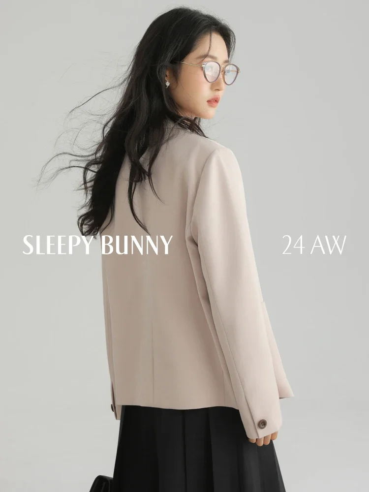 Korean Vintage Pink Blazer for Women Notched Lapel Casual Suit Jacket Soft Shoulder Padded Outerwear Elegant Fall Office Wear